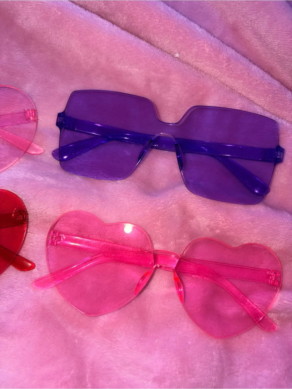 Colorful Heart & Geometric Tinted Sunglasses Set - Pink, Red, Purple